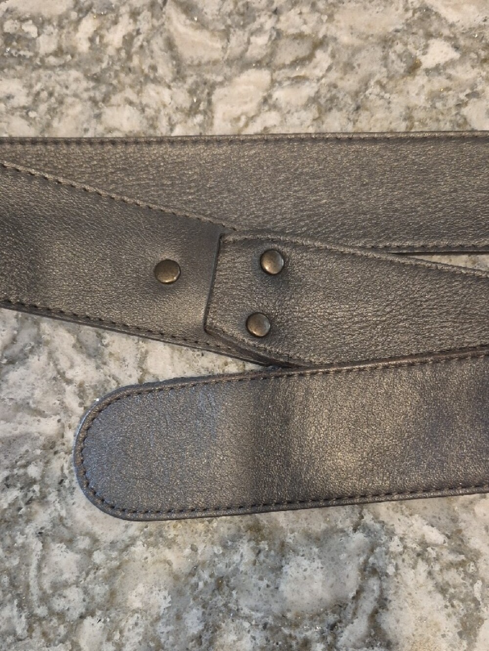 Eileen Fisher Women's Leather Double Brass Ring Grey Belt Size Large - Picture 3 of 7